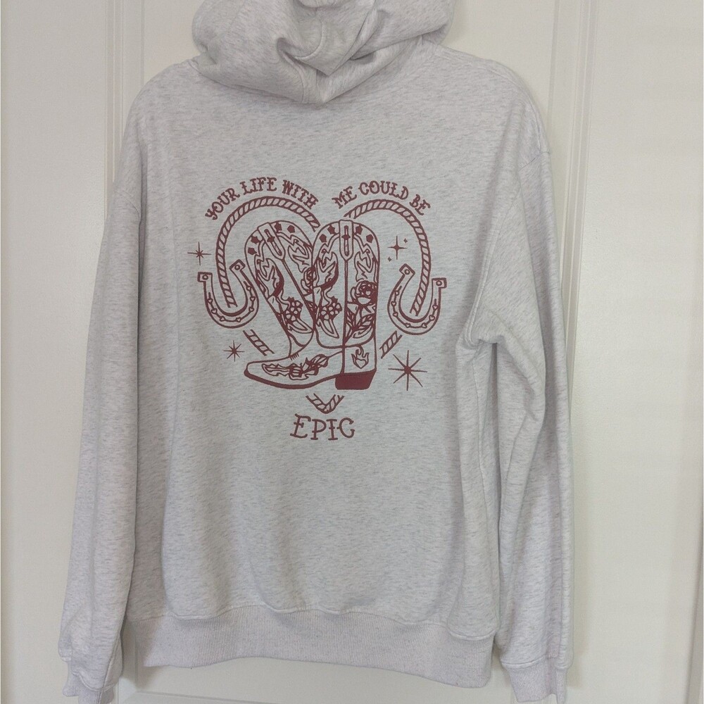 Fourteen Twelve Women’s M Western Cowgirl Hoodie Cowboy Boots Graphic Gray